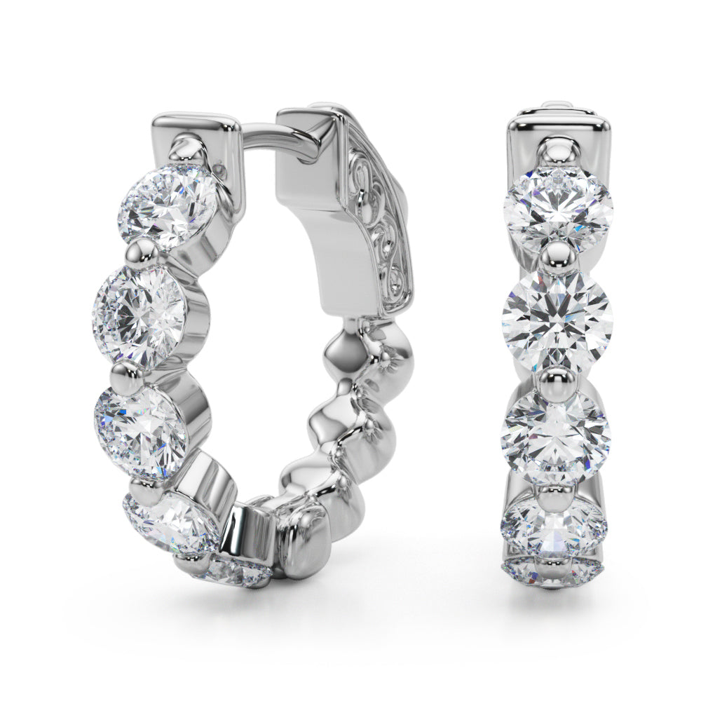 1.00 Ct Round Brilliant Diamond Hoop Earrings In 14K Rose White & Yellow Gold