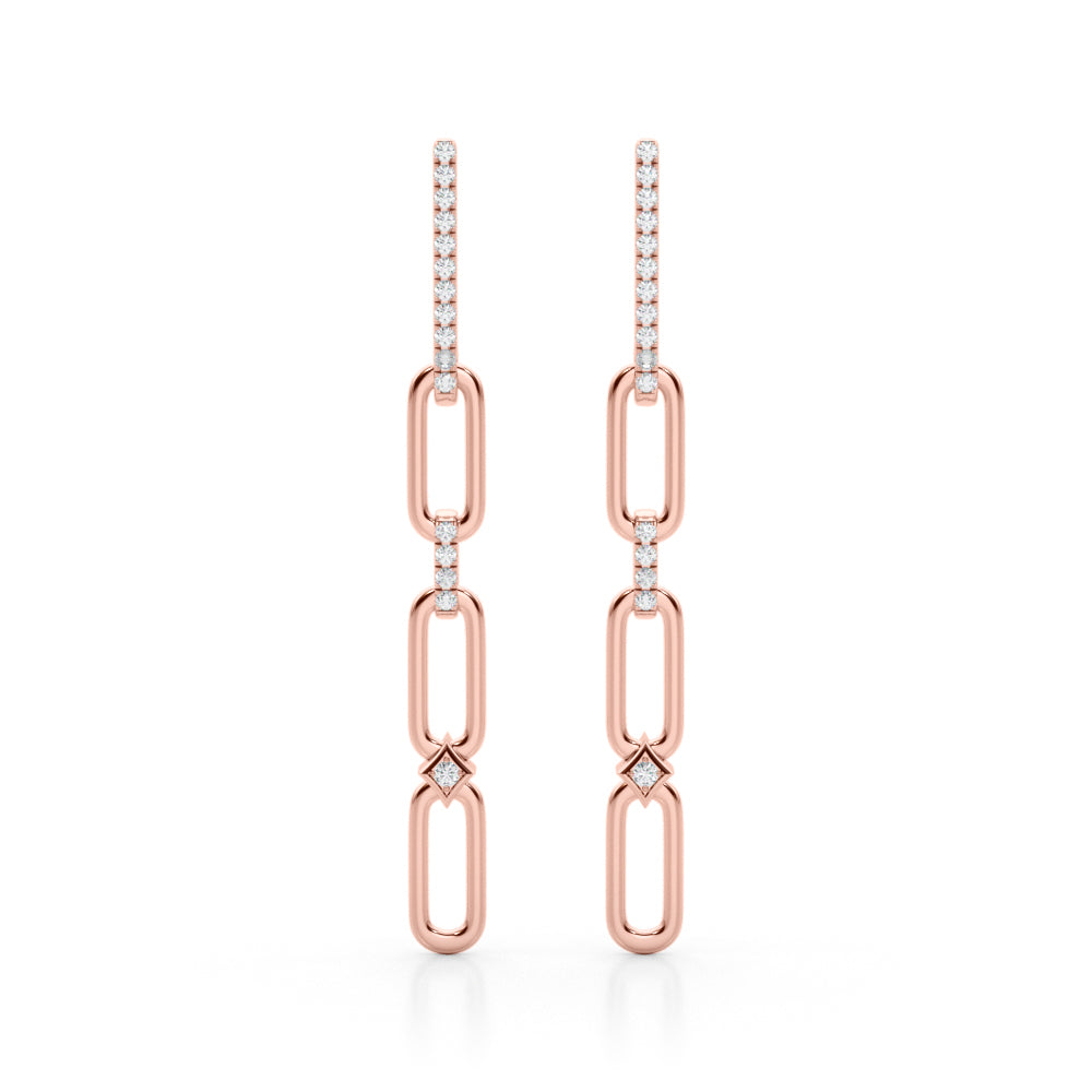 1/4 Ct GH/SI Natural Round Diamond 14K Rose White & Yellow Gold Dangle Earrings