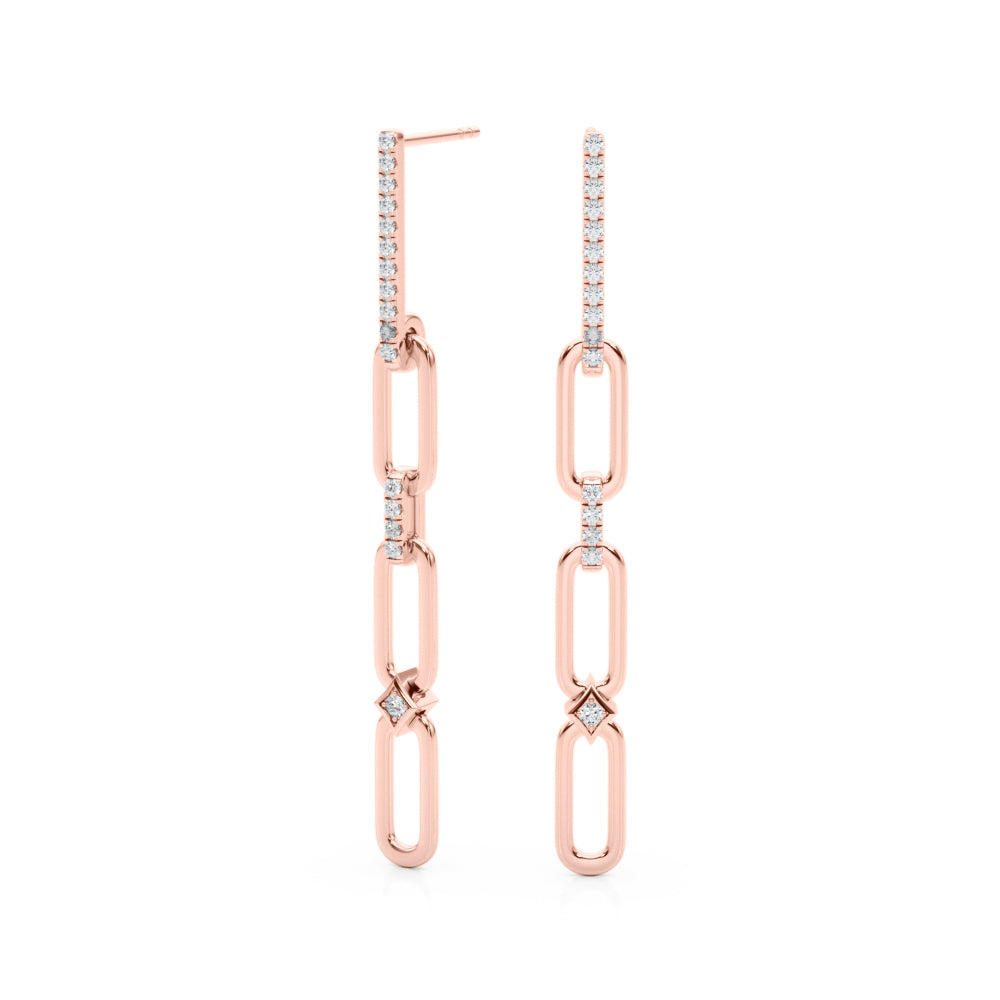 1/4 Ct GH/SI Natural Round Diamond 14K Rose White & Yellow Gold Dangle Earrings