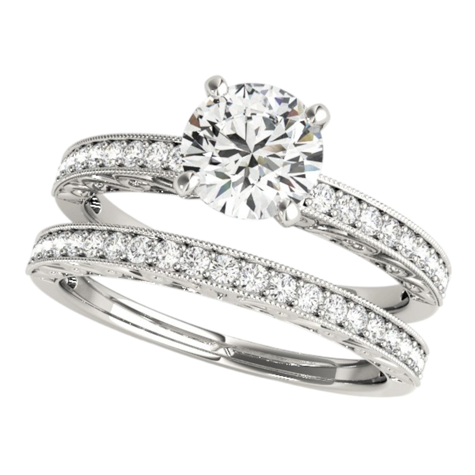 0.65 Carat Bridal Set Engagement Wedding Band In 14K White Gold