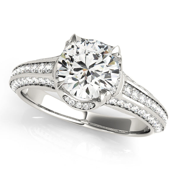 1.50 Ct Round Solitaire Ring with Pave Accents in 14K White Gold - 5