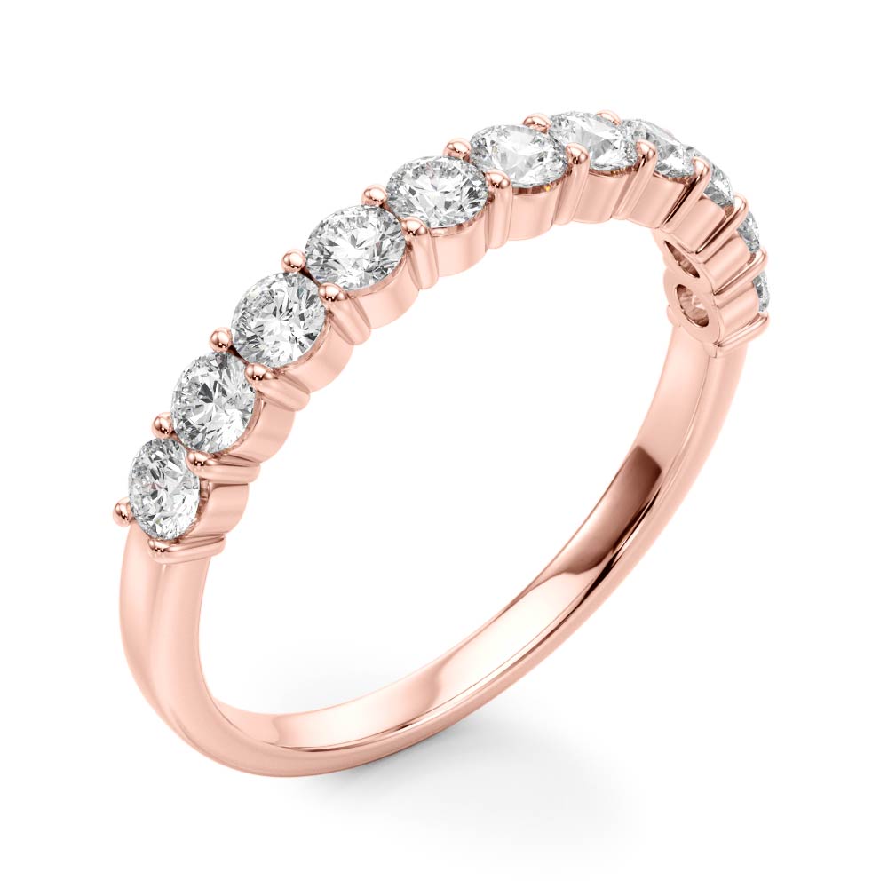 Lab Grown Diamond Half Eternity Ring in 14K Rose Gold | Round Diamond Wedding Band | Stackable Diamond Ring