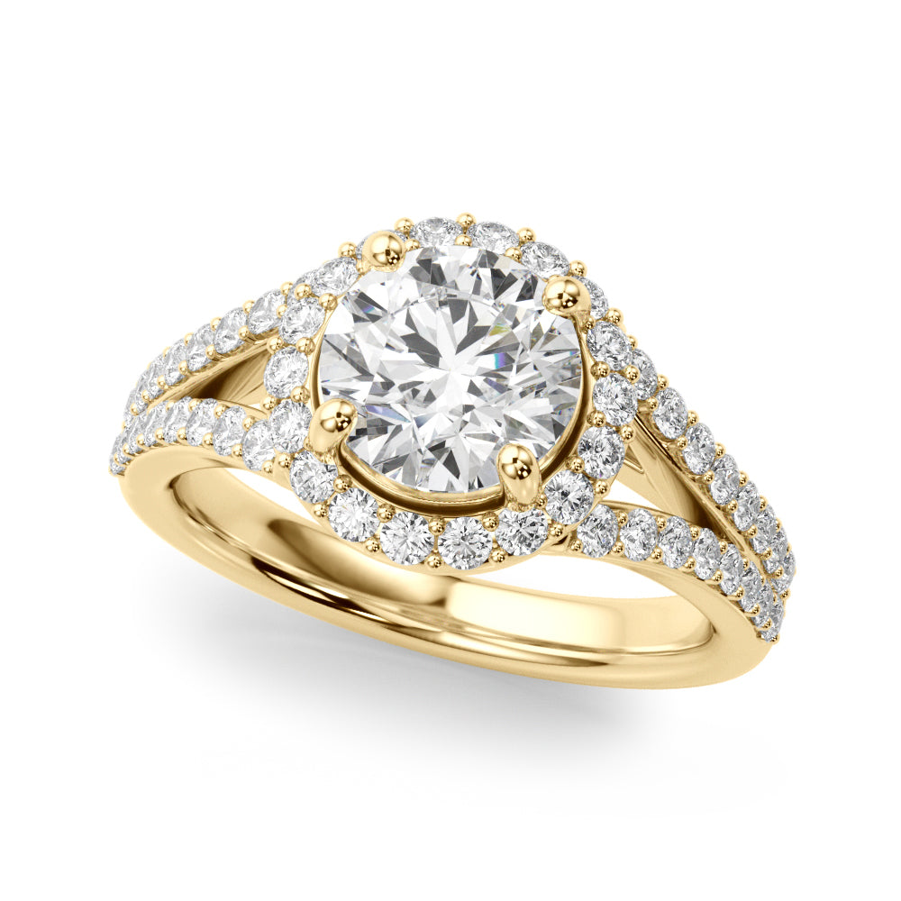 1.50 Ct Halo Split Shank Engagement Ring in 14K Yellow Gold