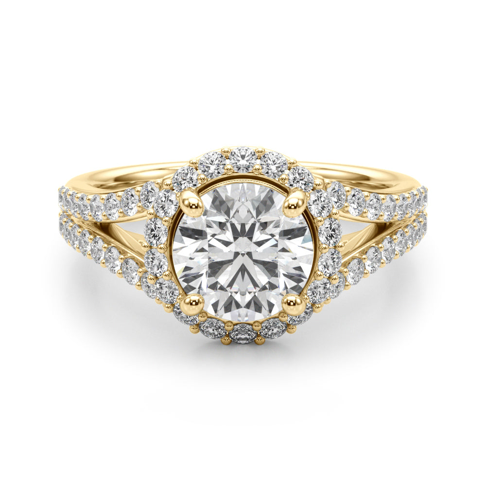 1.50 Ct Halo Split Shank Engagement Ring in 14K Yellow Gold