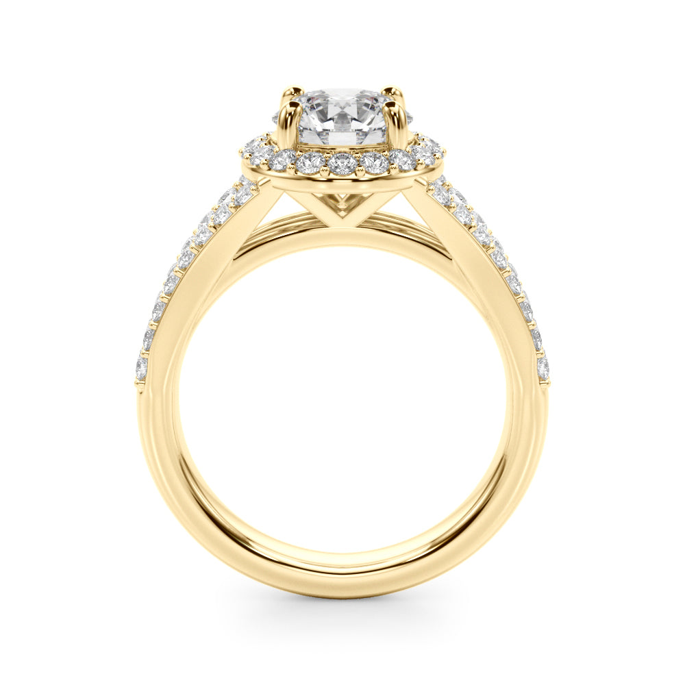 1.50 Ct Halo Split Shank Engagement Ring in 14K Yellow Gold
