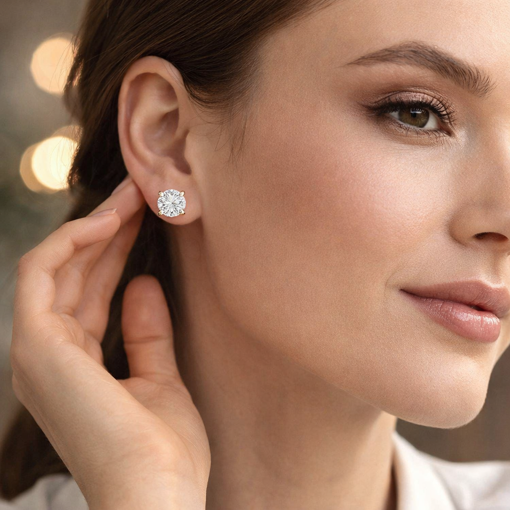0.65CT Lab Grown Diamond Stud Earrings 14K Gold Screw Back Jewelry