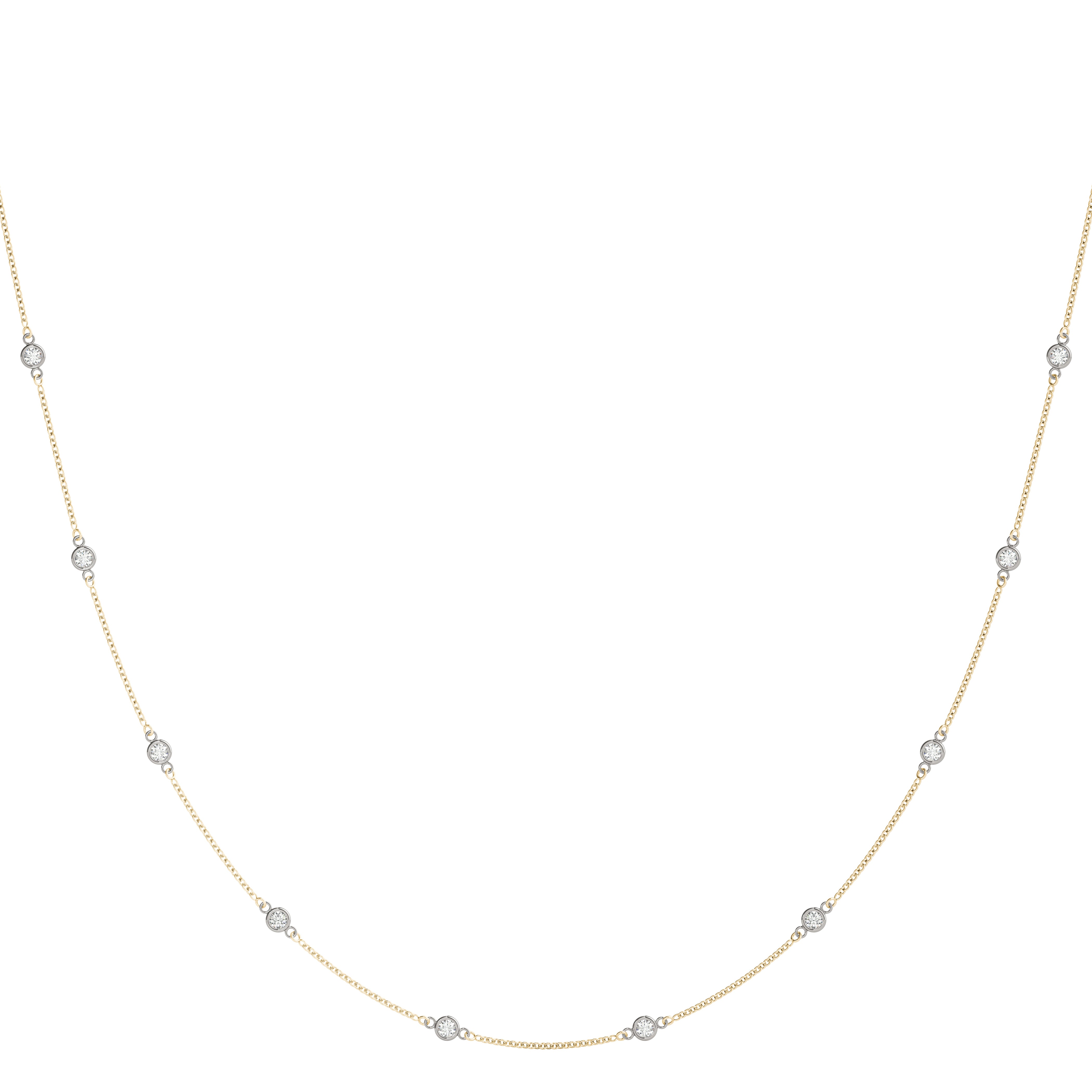 0.50 Ct Round Diamond Necklace By The Yard 16" In 14K White / Yellow & Rose Gold