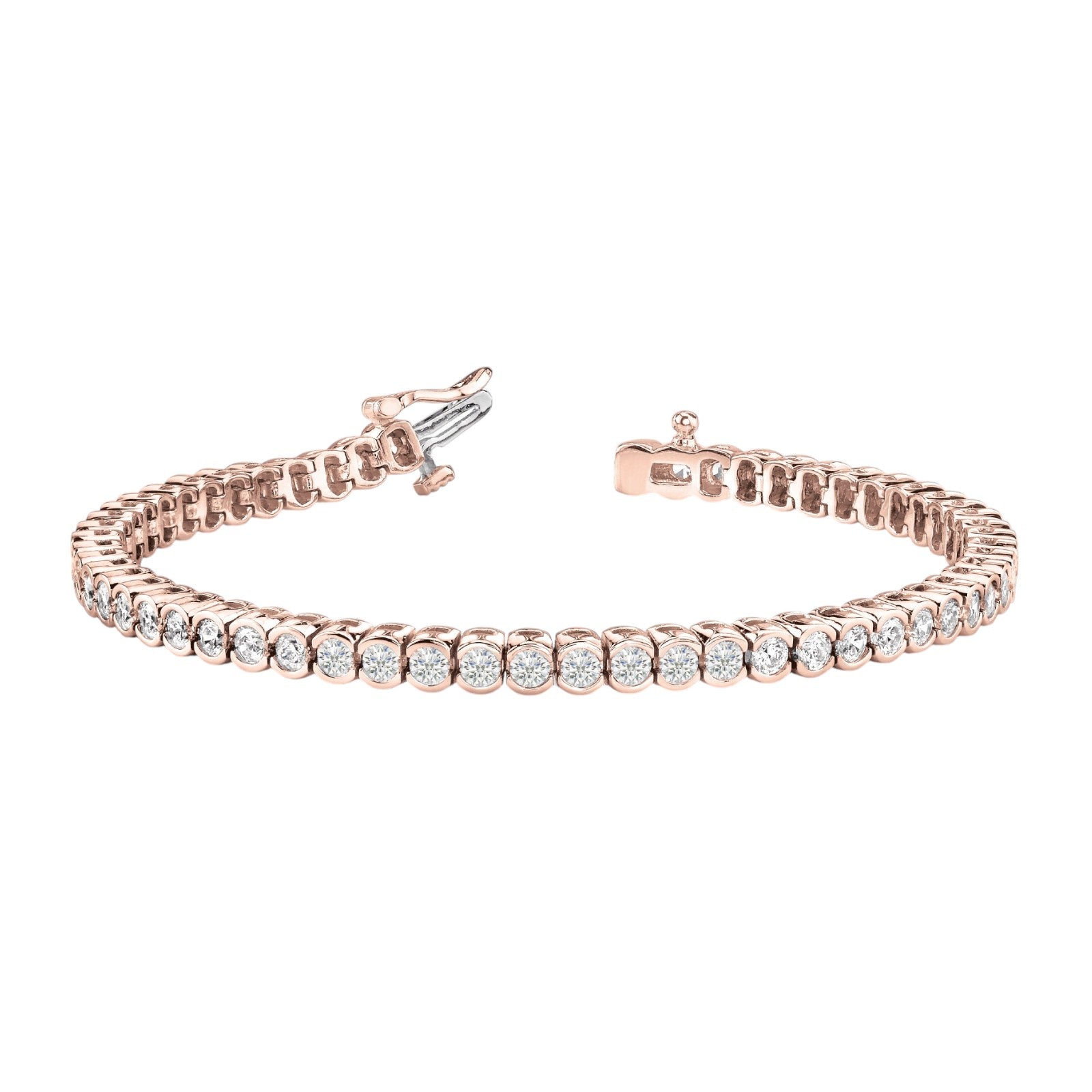 2.00 Carat Brilliant Bezel Set Diamond Line Bracelet In 14K White Rose & Yellow Gold