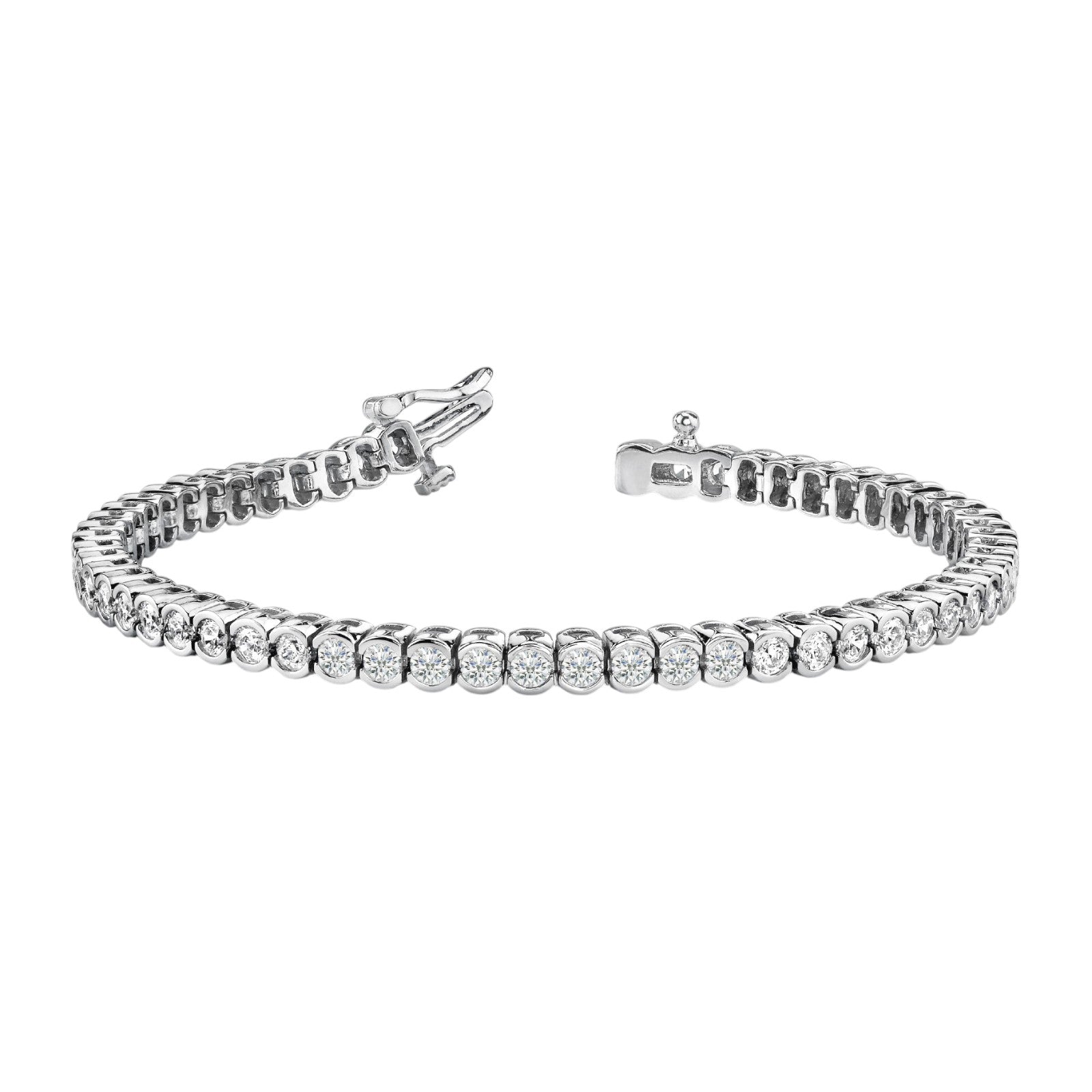 2.00 Carat Brilliant Bezel Set Diamond Line Bracelet In 14K White Rose & Yellow Gold