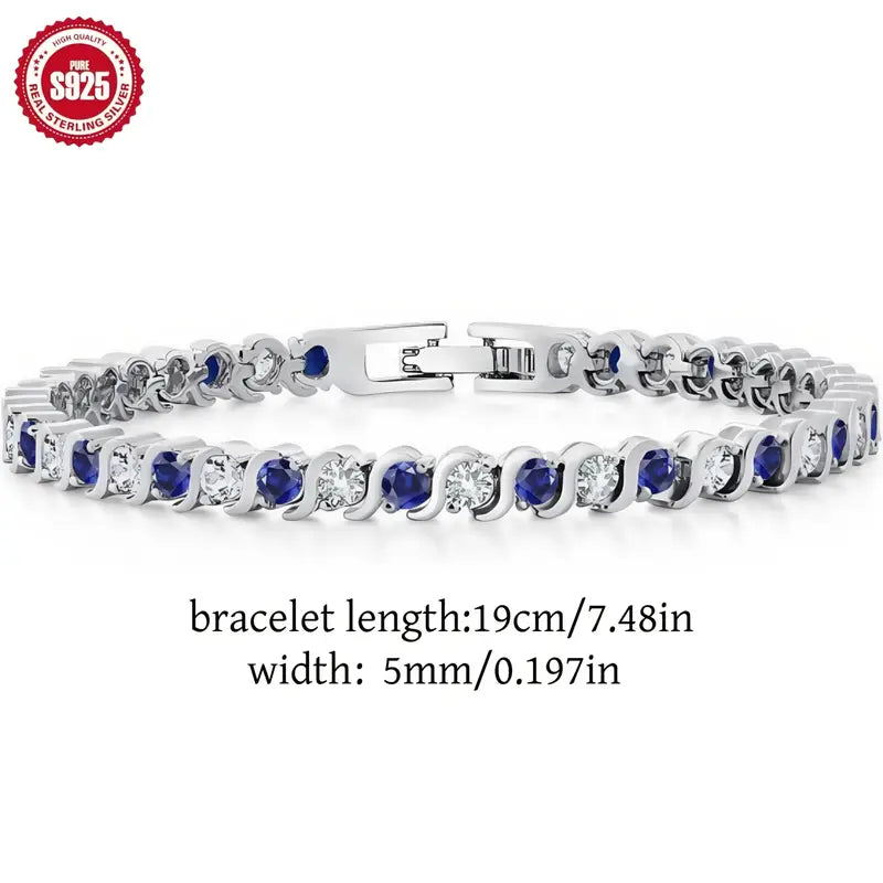 Blue Moissanite Women'S Bracelet, Luxury Elegant And Fashionable Tennis Bracelet