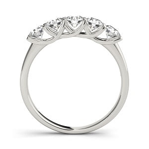 1.00 Ct Five Stone Diamond Wedding Band In 14K Solid White Gold