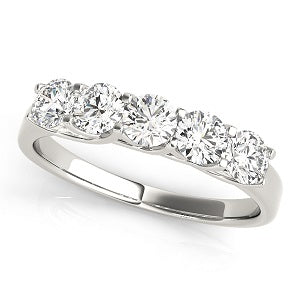 1.00 Ct Five Stone Diamond Wedding Band In 14K Solid White Gold