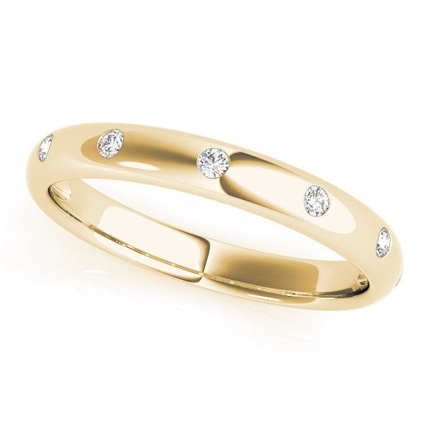 10K Yellow Gold 1/10 Ct White Bezel Set Diamond Wedding Band
