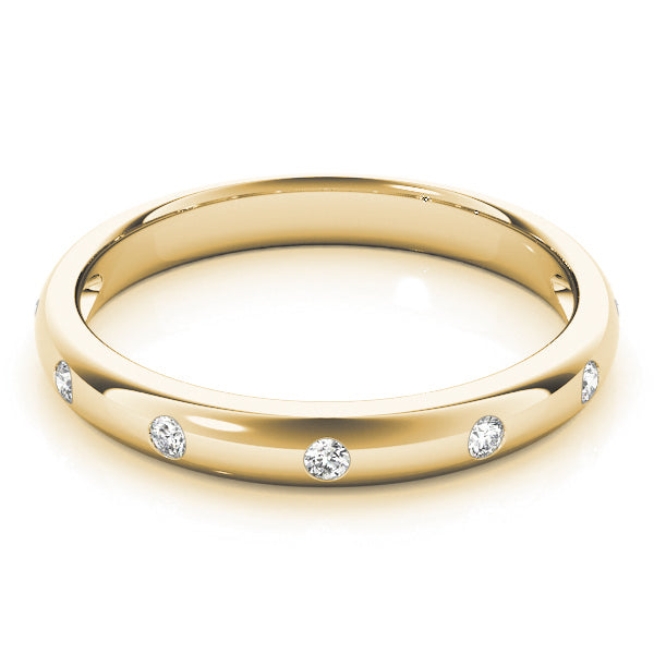 10K Yellow Gold 1/10 Ct White Bezel Set Diamond Wedding Band