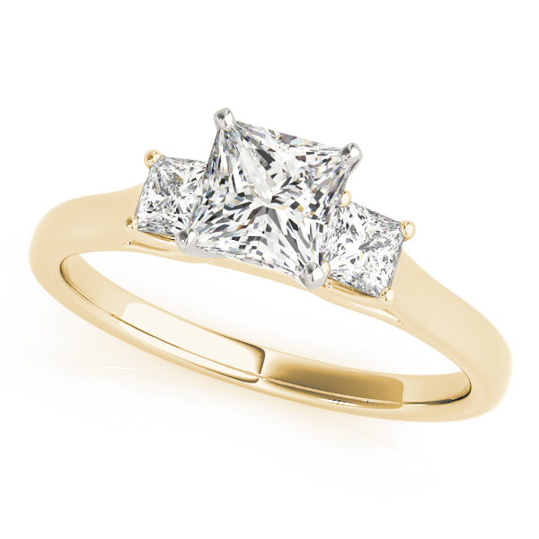 1/10 Ct Princess Cut Diamond 3 Stone Engagement Ring In 10K White/ Rose & Yellow Gold