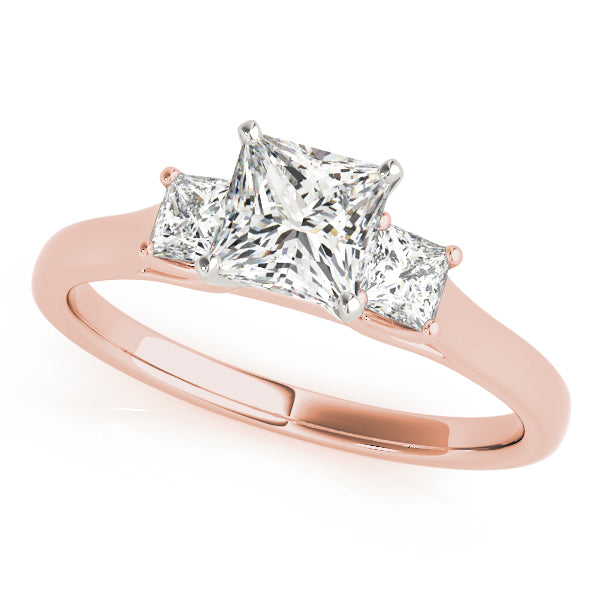 1/10 Ct Princess Cut Diamond 3 Stone Engagement Ring In 10K White/ Rose & Yellow Gold