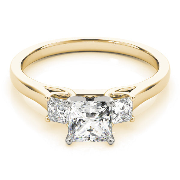 1/10 Ct Princess Cut Diamond 3 Stone Engagement Ring In 10K White/ Rose & Yellow Gold