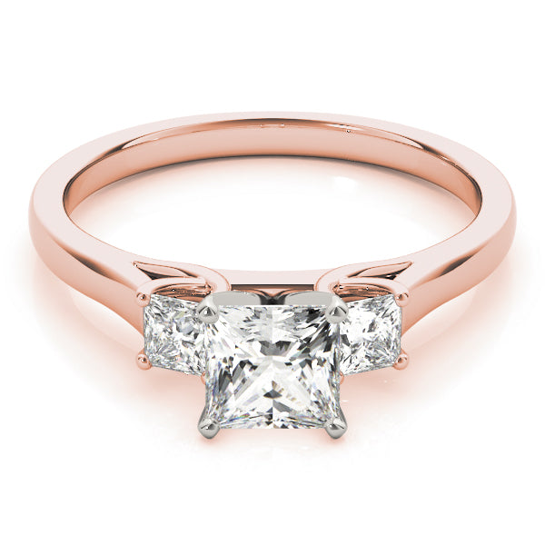 1/10 Ct Princess Cut Diamond 3 Stone Engagement Ring In 10K White/ Rose & Yellow Gold
