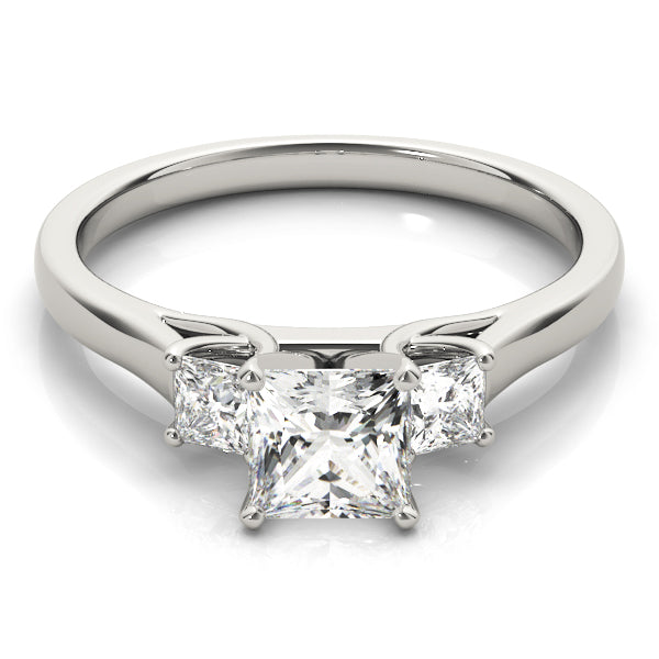1/10 Ct Princess Cut Diamond 3 Stone Engagement Ring In 10K White/ Rose & Yellow Gold