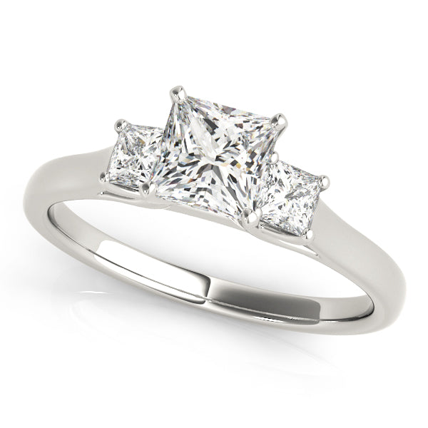 1/10 Ct Princess Cut Diamond 3 Stone Engagement Ring In 10K White/ Rose & Yellow Gold