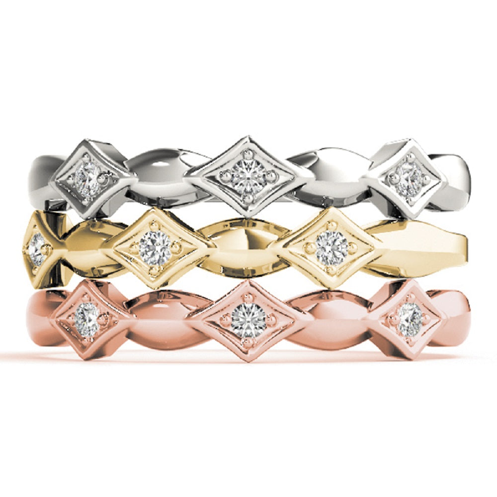 Vintage-Inspired Diamond Stackable Bands in 14K Gold Trio