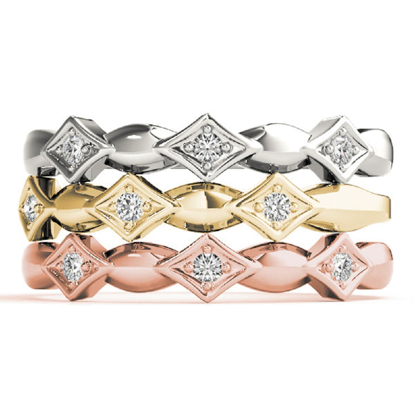 Vintage Inspired Diamond Stackable Bands In 14k Gold Trio