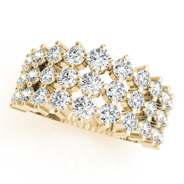 1.00 Ct Diamond 3 ROW FASHION RING In 14K Solid Yellow Gold