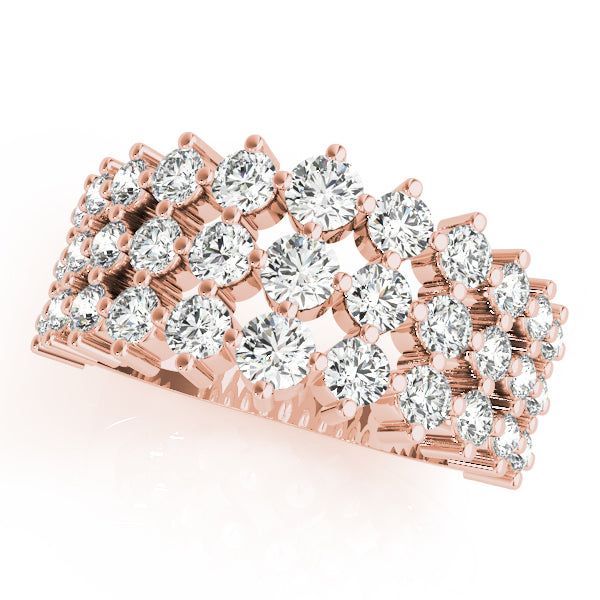 1.00 Ct Diamond 3 ROW FASHION RING In 14K Solid Yellow Gold