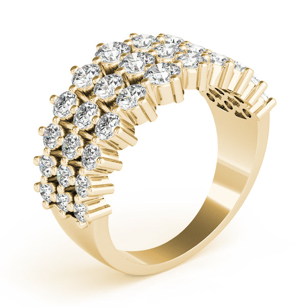 1.00 Ct Diamond 3 ROW FASHION RING In 14K Solid Yellow Gold