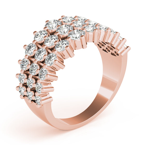 1.00 Ct Diamond 3 ROW FASHION RING In 14K Solid Yellow Gold