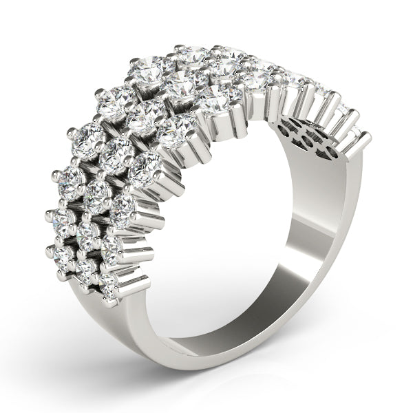 1.00 Ct Diamond 3 ROW FASHION RING In 14K Solid White Gold