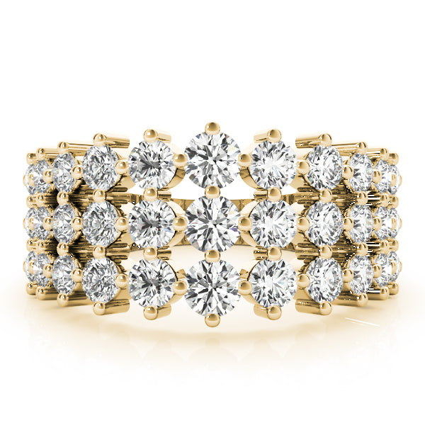 1.00 Ct Diamond 3 ROW FASHION RING In 14K Solid Yellow Gold