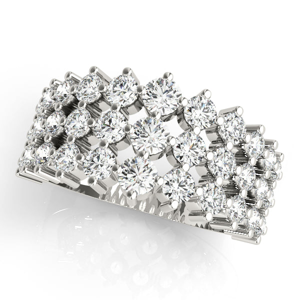 1.00 Ct Diamond 3 ROW FASHION RING In 14K Solid White Gold