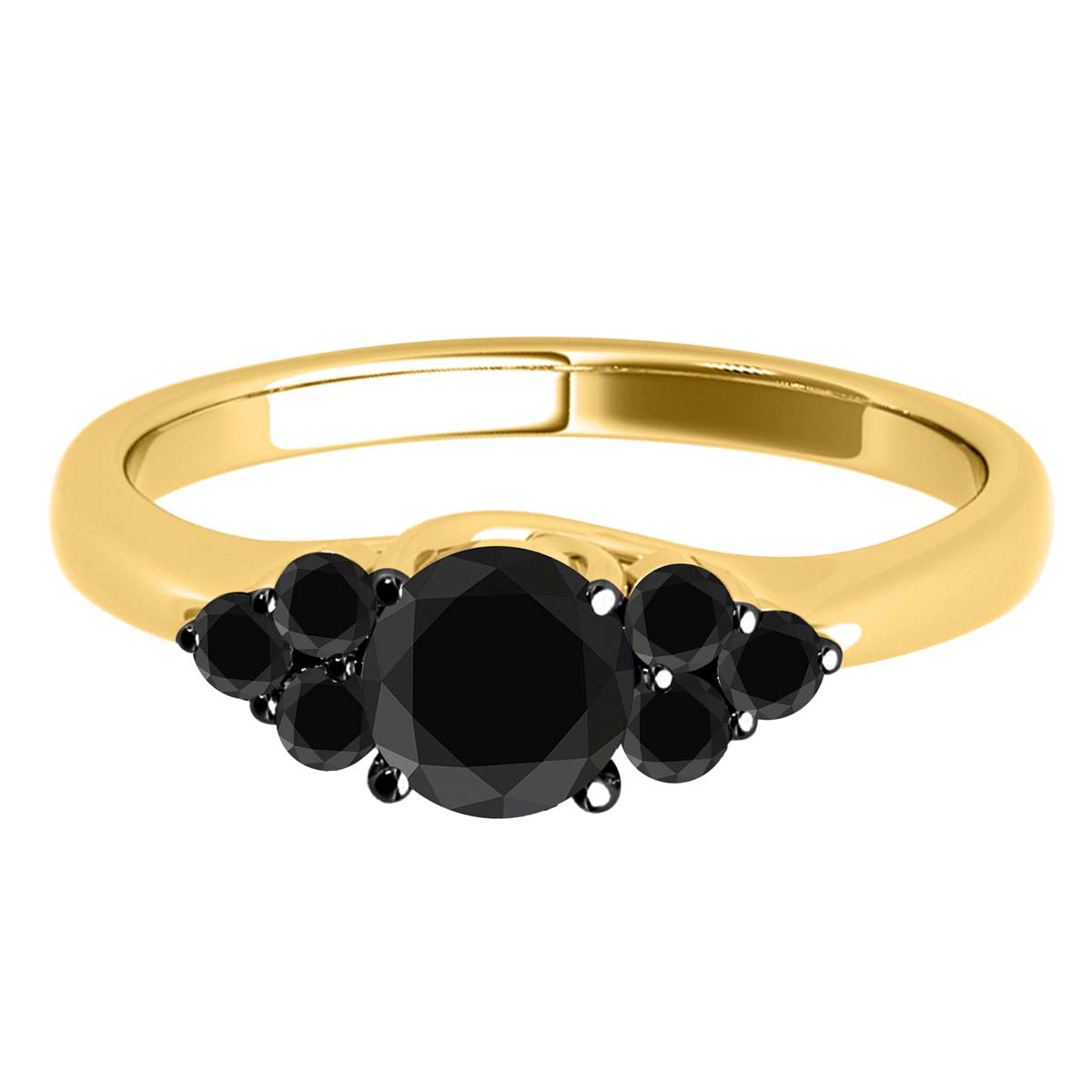 1.40 Ct Black Round Diamond 10K Yellow Gold Wedding Engagement Rings Jewelry