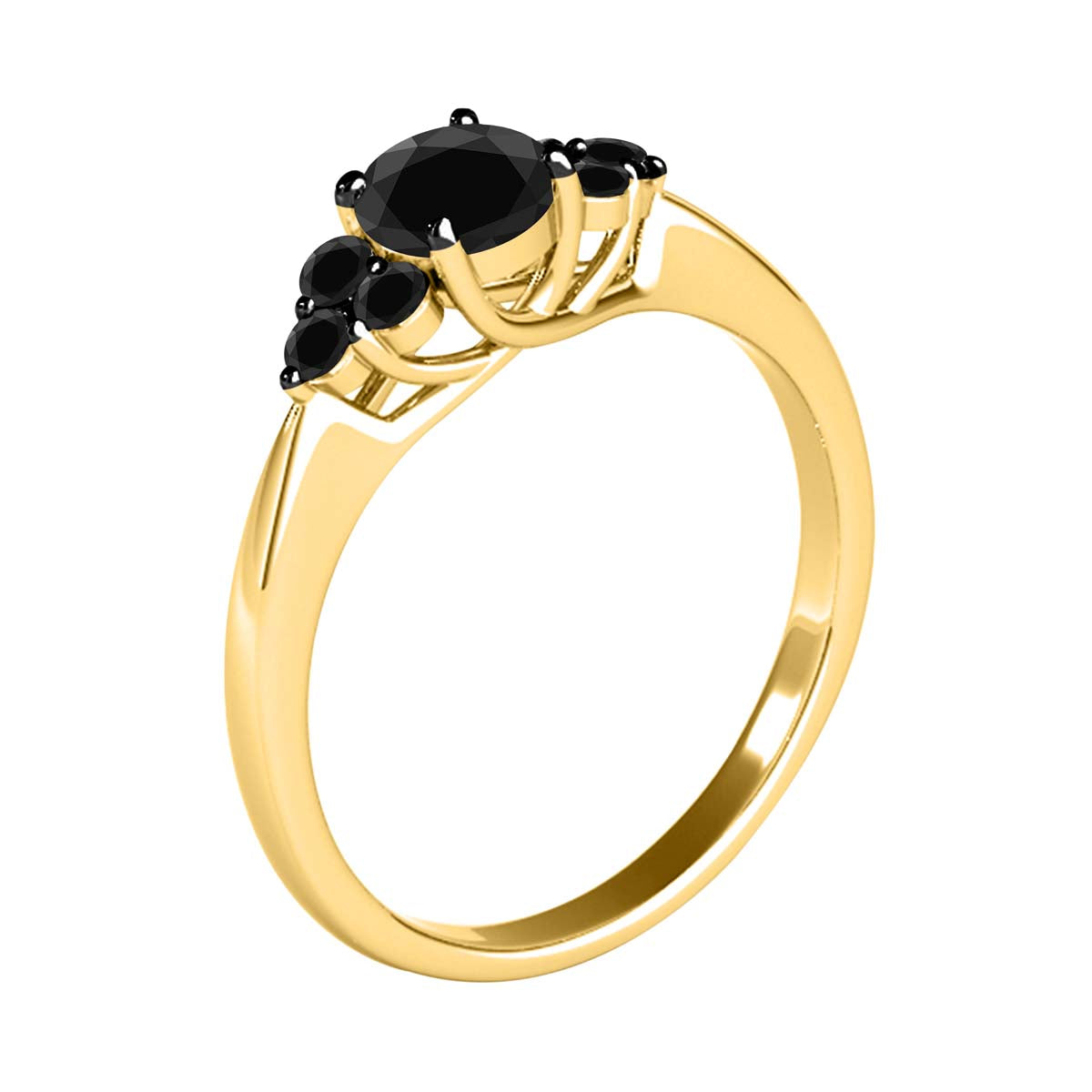 1.40 Ct Black Round Diamond 10K Yellow Gold Wedding Engagement Rings Jewelry