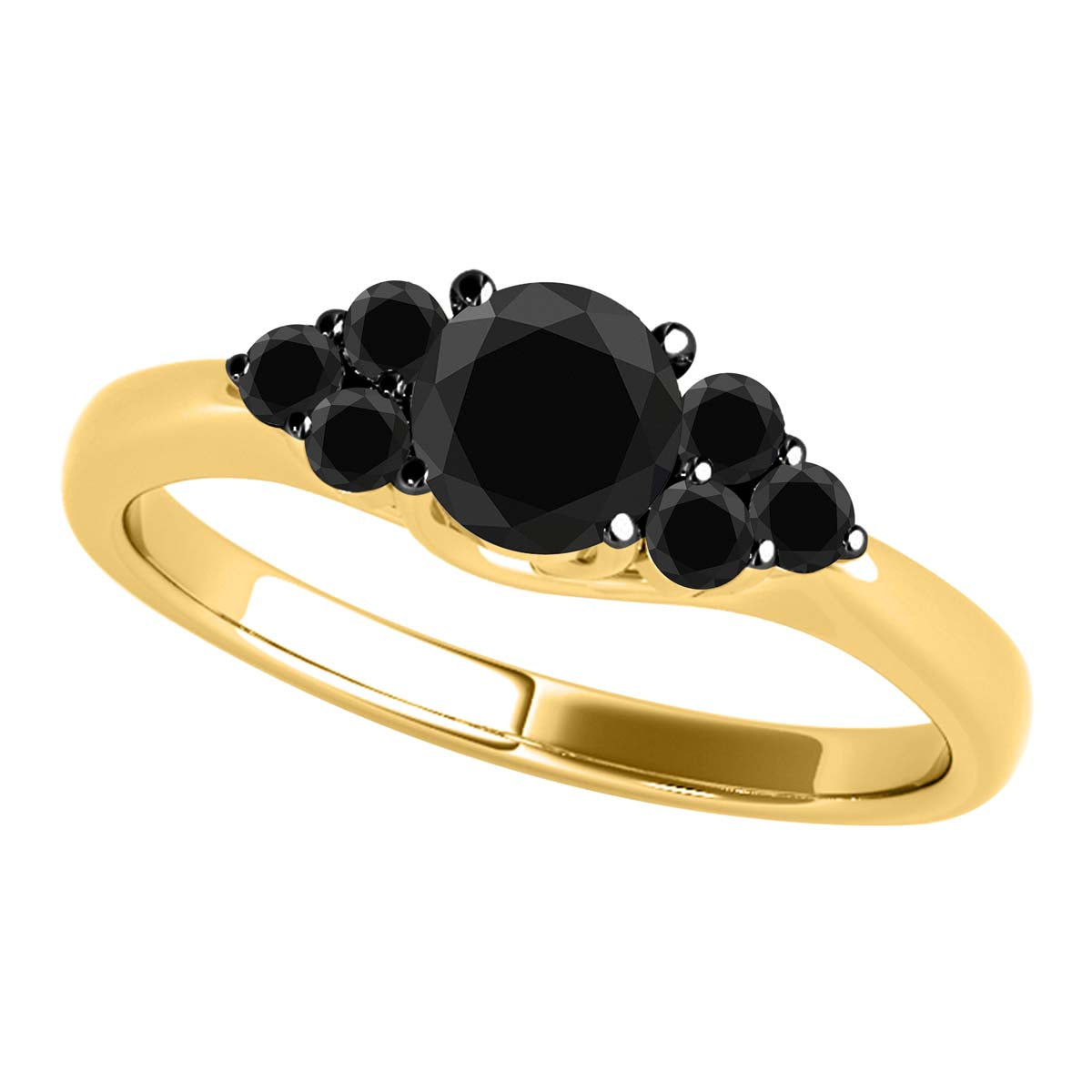 1.40 Ct Black Round Diamond 10K Yellow Gold Wedding Engagement Rings Jewelry