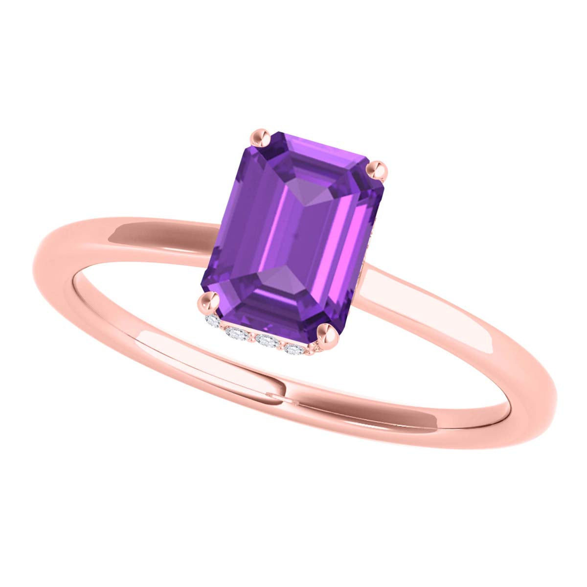 2.5 Ct Amethyst Diamond Gemstone Rings In 10K Solid Rose White & Yellow Gold