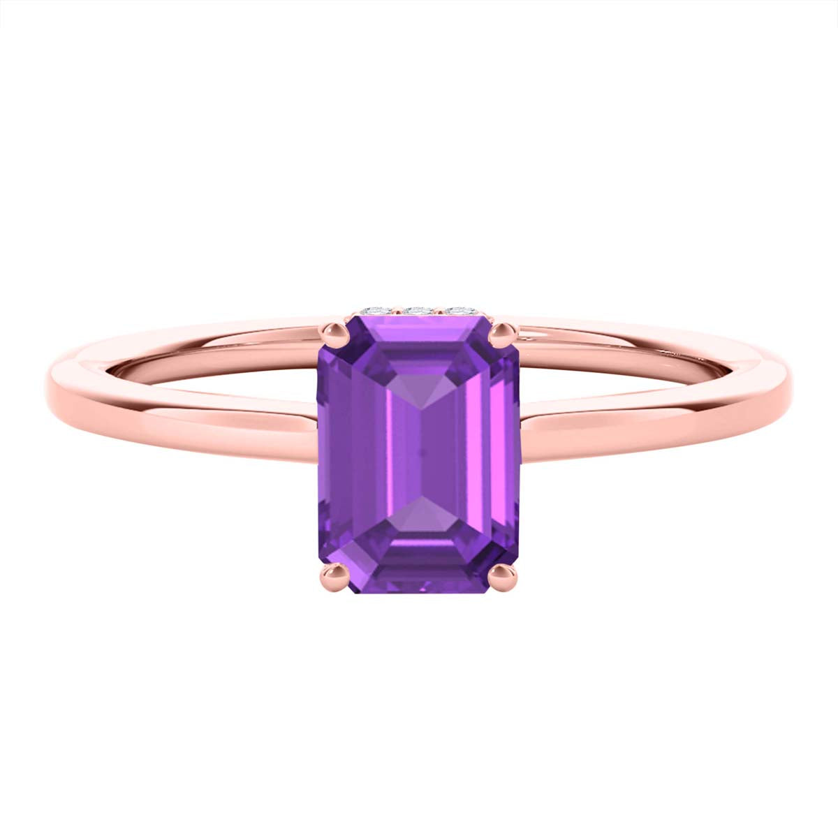 2.5 Ct Amethyst Diamond Gemstone Rings In 10K Solid Rose White & Yellow Gold