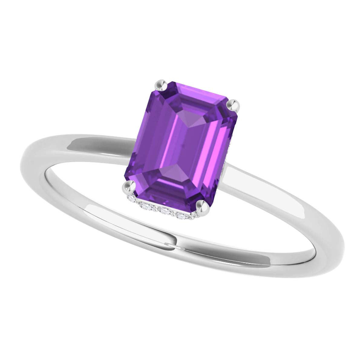 2.5 Ct Amethyst Diamond Gemstone Rings In 10K Solid Rose White & Yellow Gold