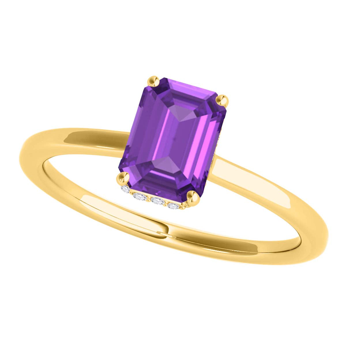 2.5 Ct Amethyst Diamond Gemstone Rings In 10K Solid Rose White & Yellow Gold