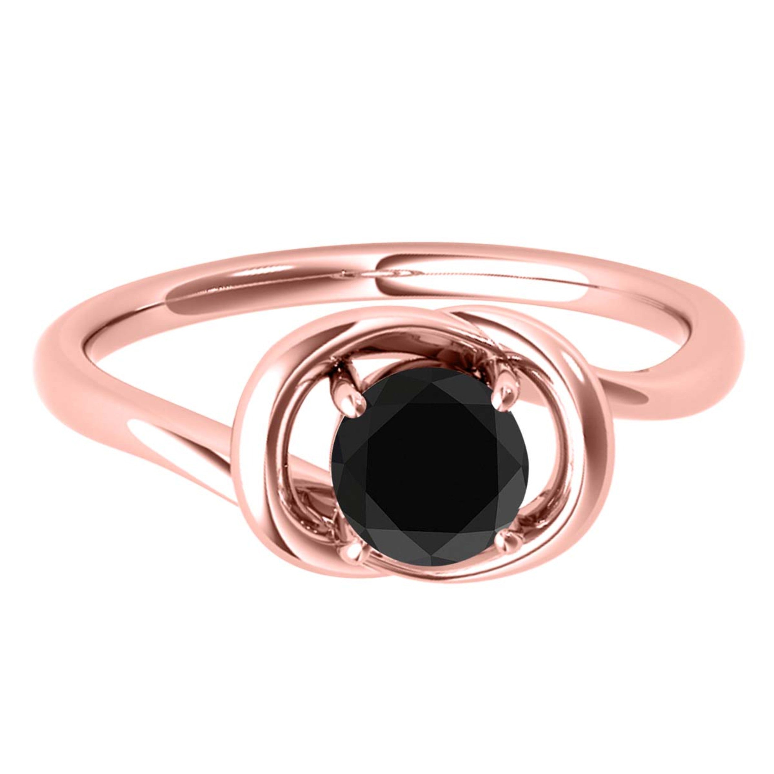 1/2 Ct Black Diamond 14K Rose/ White & Yellow Gold Engagement Ring Women Jewelry