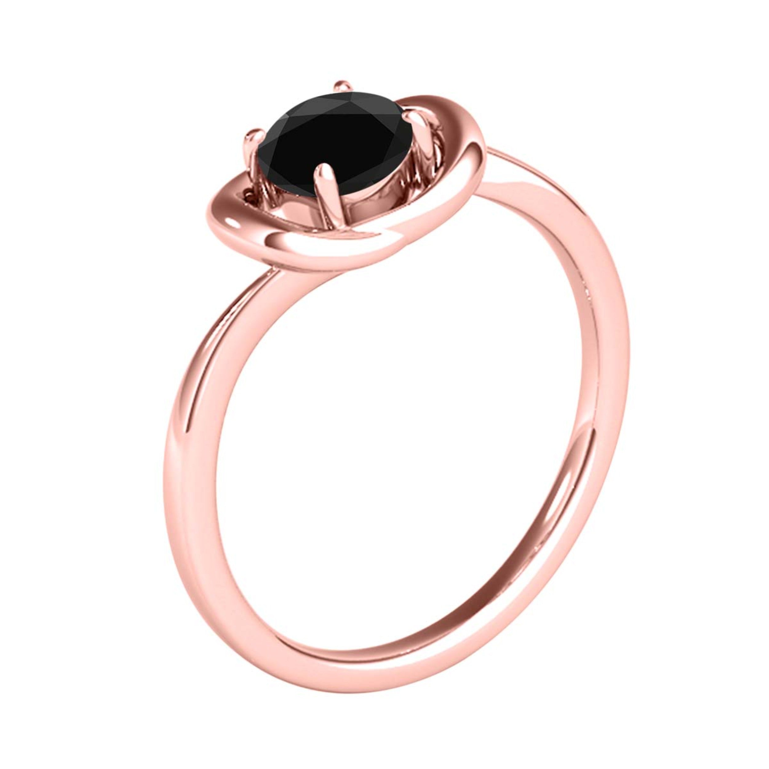 1/2 Ct Black Diamond 14K Rose/ White & Yellow Gold Engagement Ring Women Jewelry