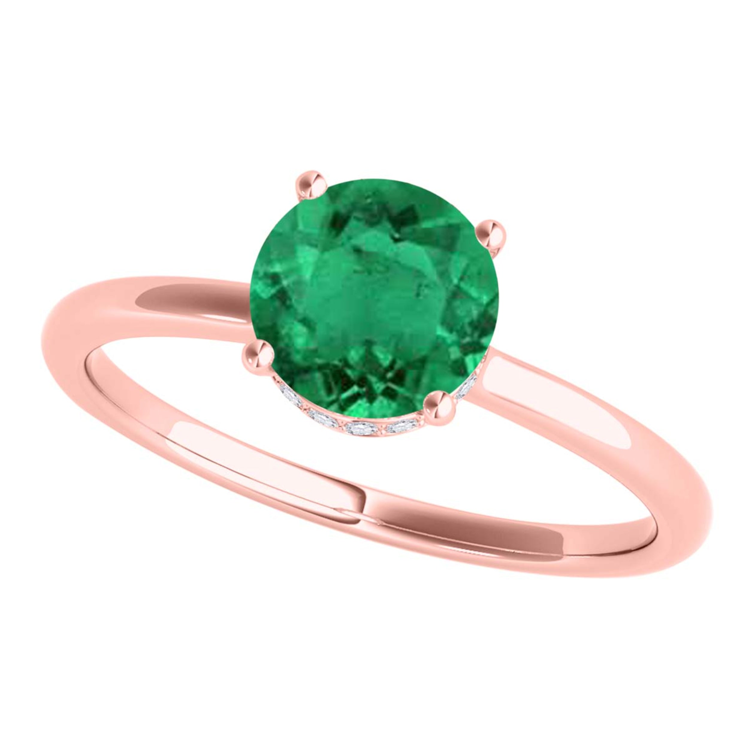 1.00 Ct Round Gemstone And Diamond Solitaire Engagement Rings 14K Rose White & Yellow Gold