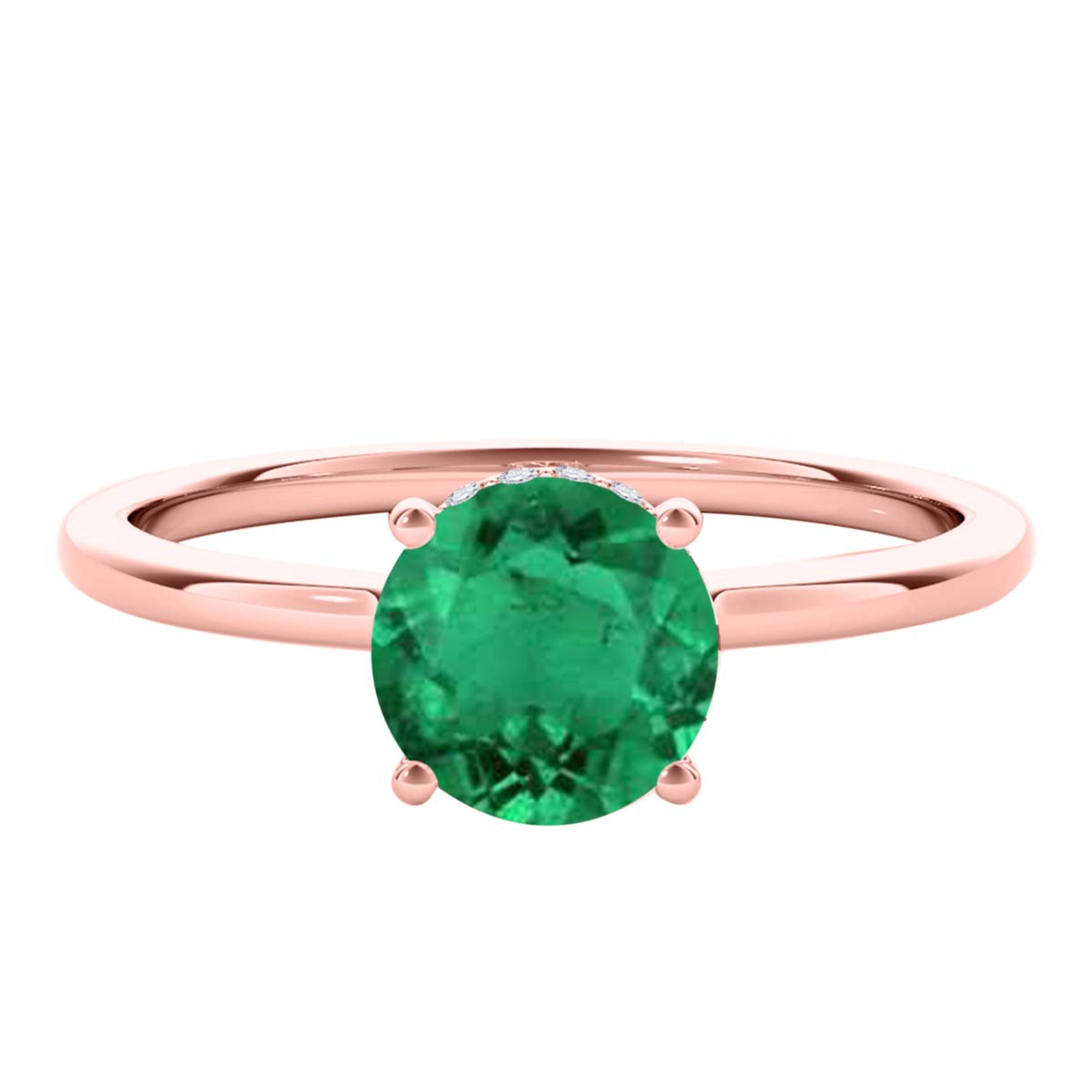 1.00 Ct Round Gemstone And Diamond Solitaire Engagement Rings 14K Rose White & Yellow Gold