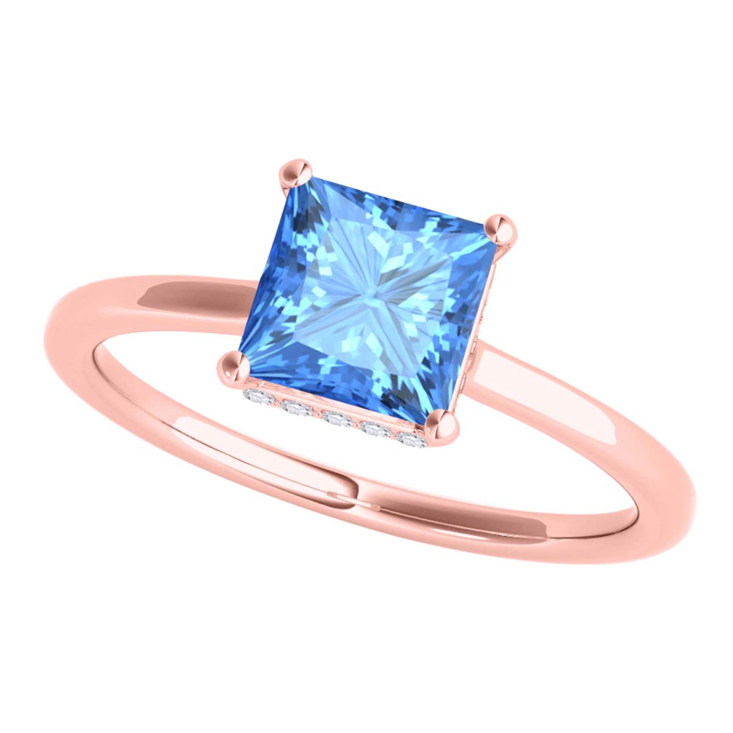 1.10 Ct Blue Topaz Diamond Gemstone Engagement Ring In 14K Rose White & Yellow Gold