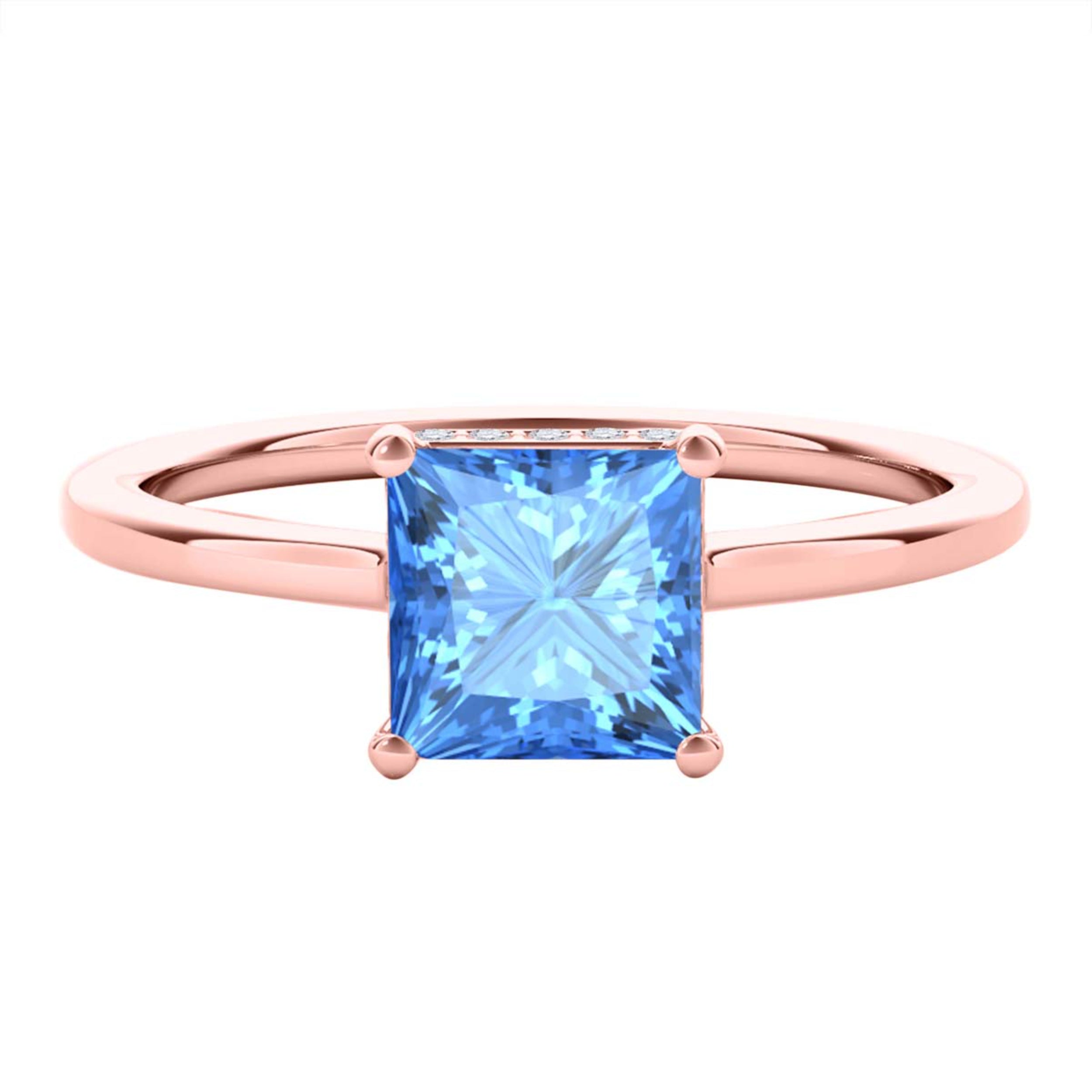 1.10 Ct Blue Topaz Diamond Gemstone Engagement Ring In 14K Rose White & Yellow Gold