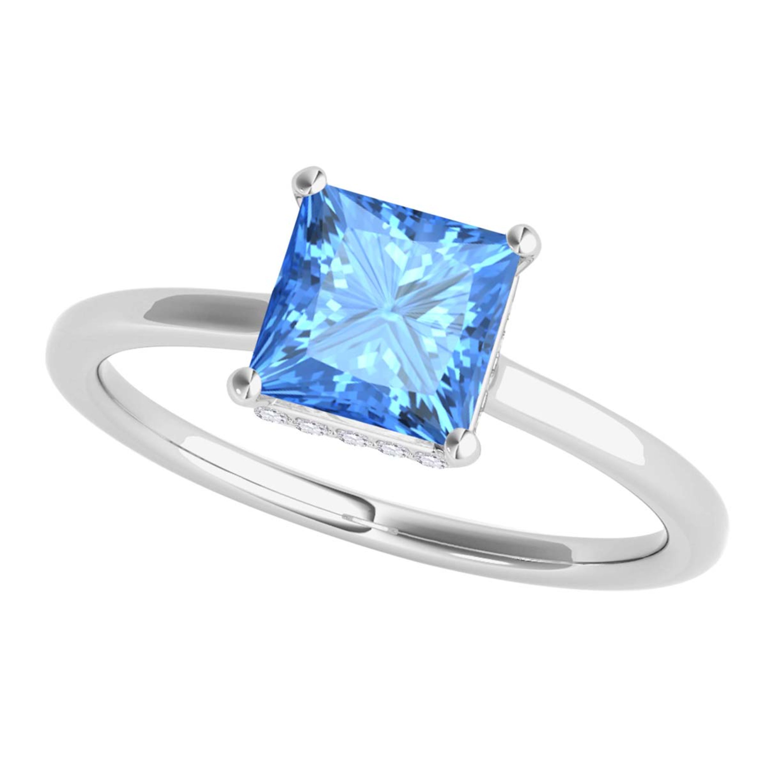 1.10 Ct Blue Topaz Diamond Gemstone Engagement Ring In 14K Rose White & Yellow Gold