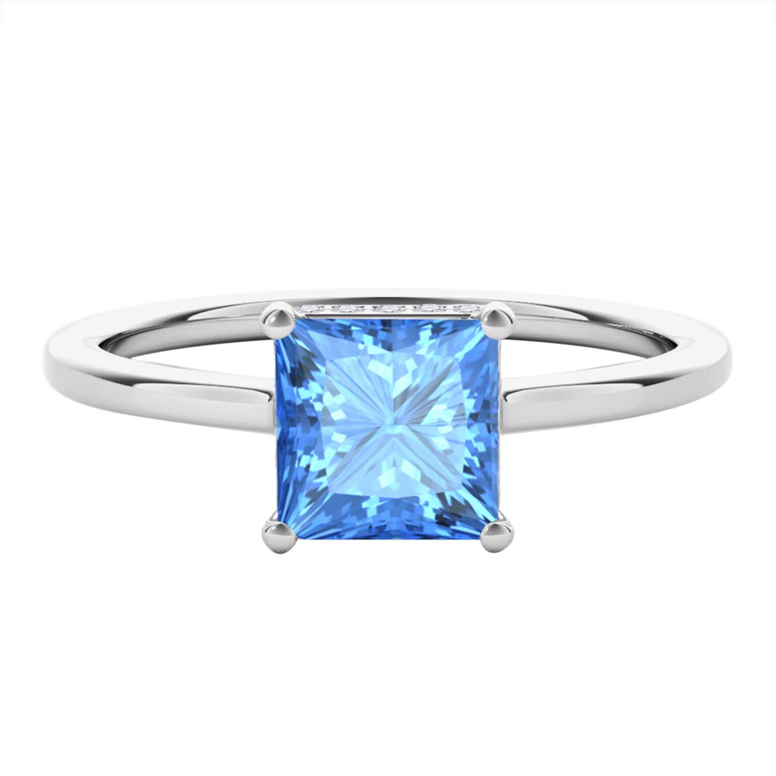 1.10 Ct Blue Topaz Diamond Gemstone Engagement Ring In 14K Rose White & Yellow Gold