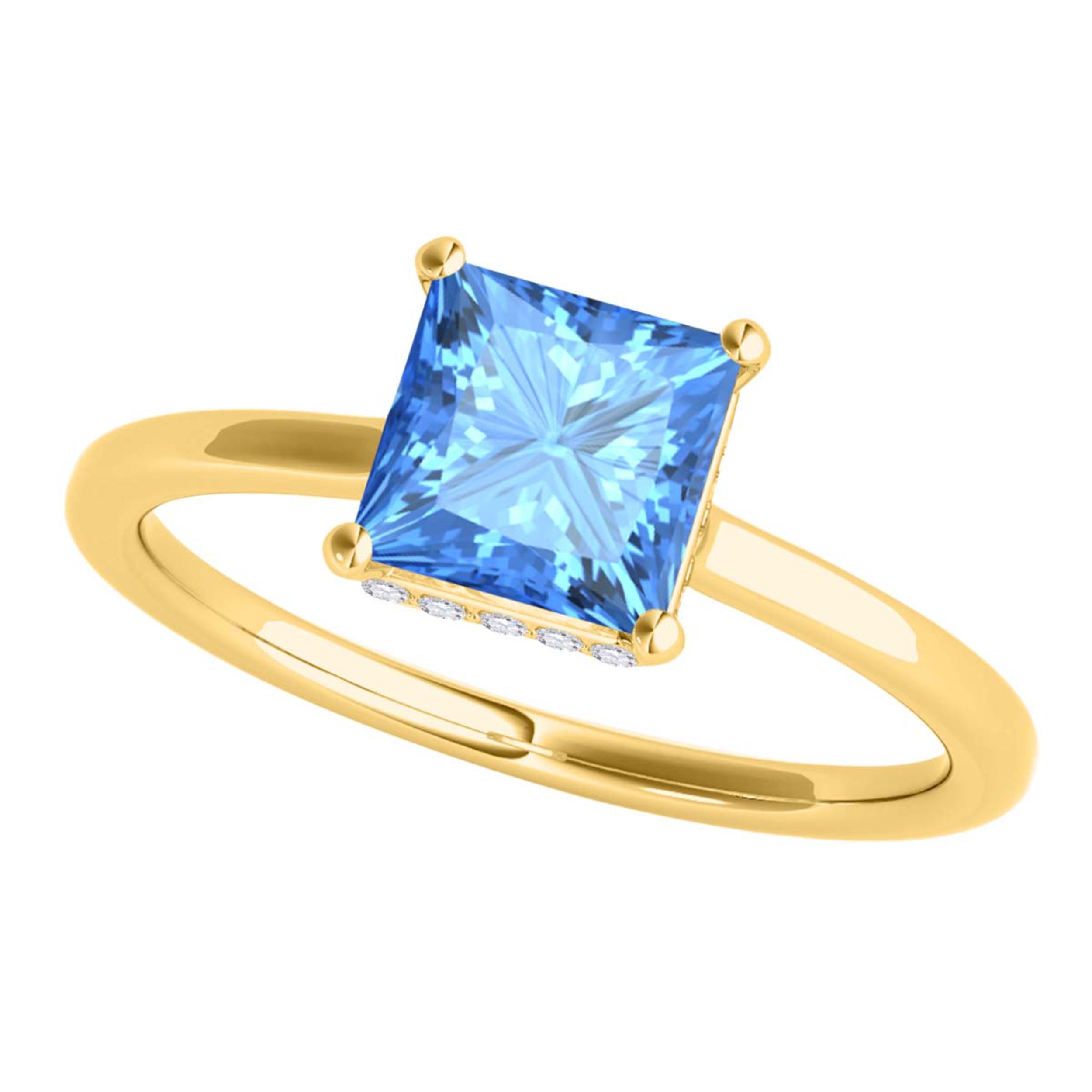 1.10 Ct Blue Topaz Diamond Gemstone Engagement Ring In 14K Rose White & Yellow Gold