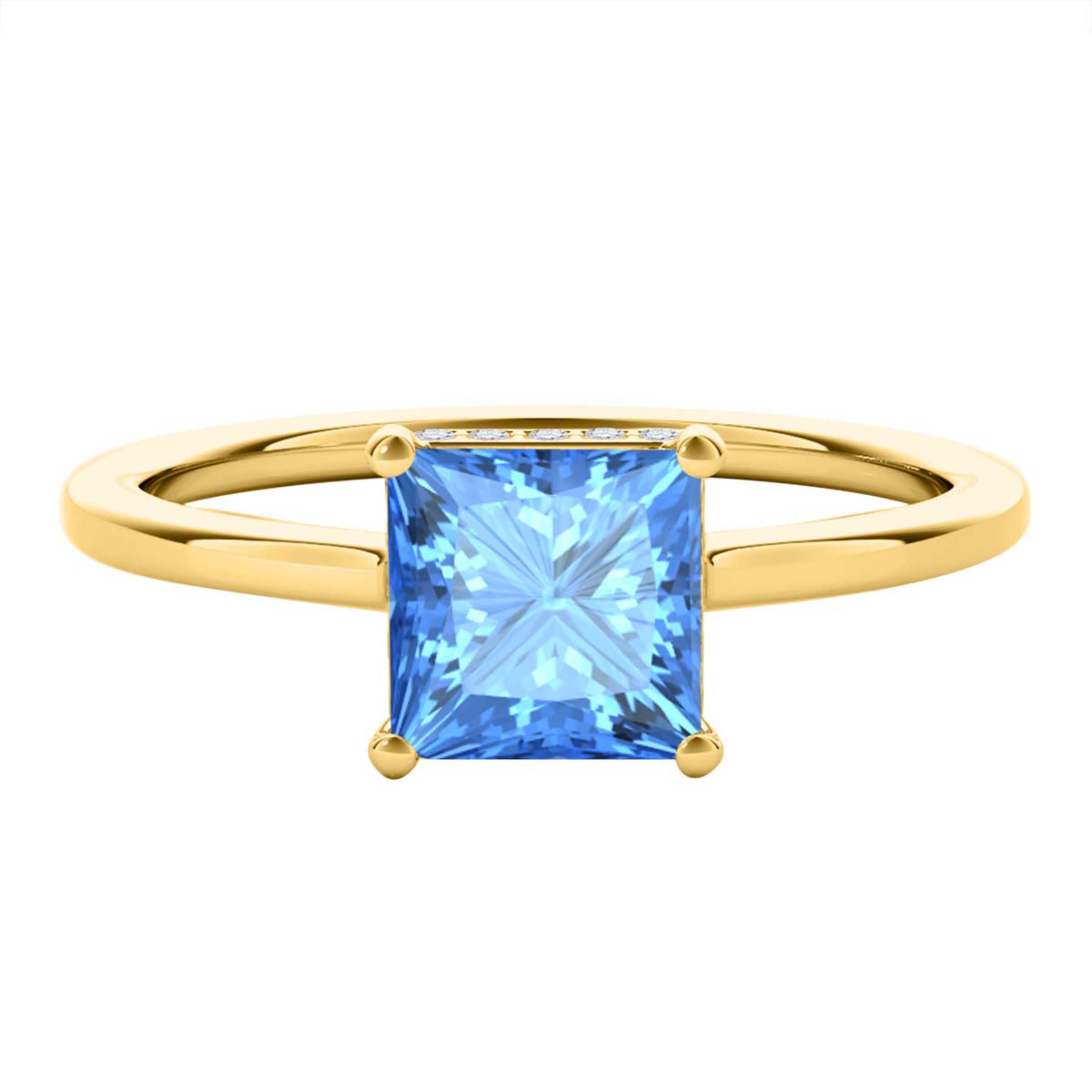 1.10 Ct Blue Topaz Diamond Gemstone Engagement Ring In 14K Rose White & Yellow Gold